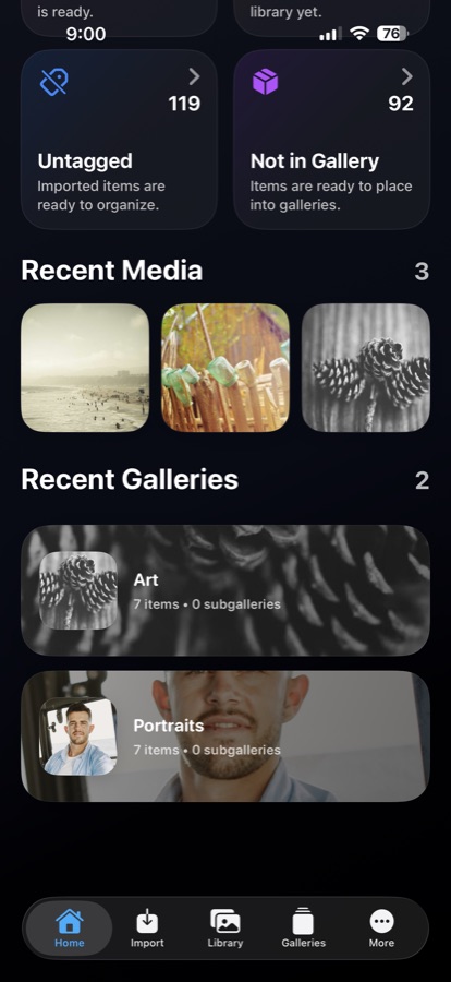 Glint galleries list view
