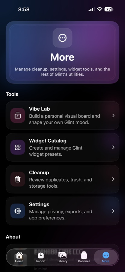 Glint more screen with utility tools